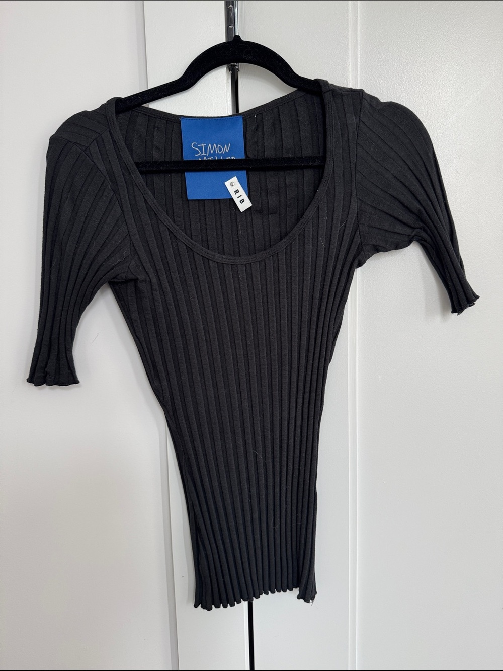Simon Miller Black Ribbed Scoop-Neck Top